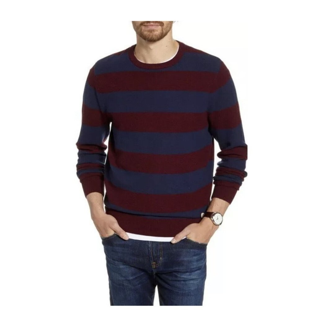 1901 Mens Pullover Red Blue Marled Stripe Crew Long Sleeve Sweater‎ SZ XL